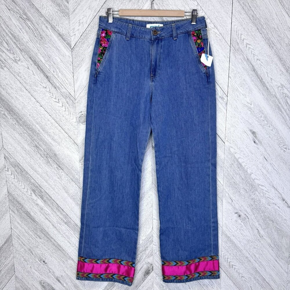 Mavi Jeans Miracle High Rise Wide Leg Size 27x32 Dark Well Blue Floral NWT NEW